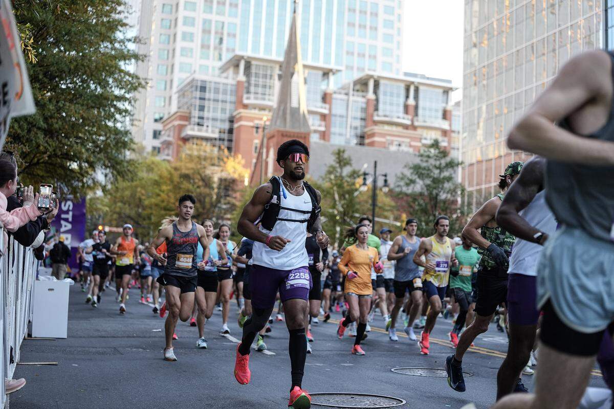 Participants compete in the Novant Health Charlotte Marathon Saturday, Nov. 15, 2025, in Charlotte, N.C.