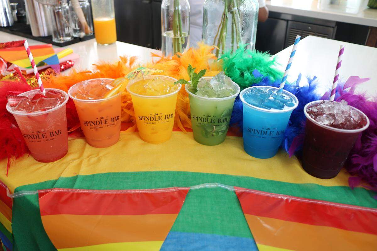 Spindle Bar offers rainbow cocktails all throughout June to celebrate Pride month.