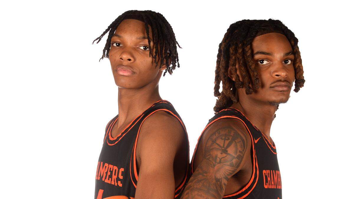 Chambers High boys basketball players Tarris Bouie, left and Markus Kerry, right, on Wednesday, October 23, 2024.
