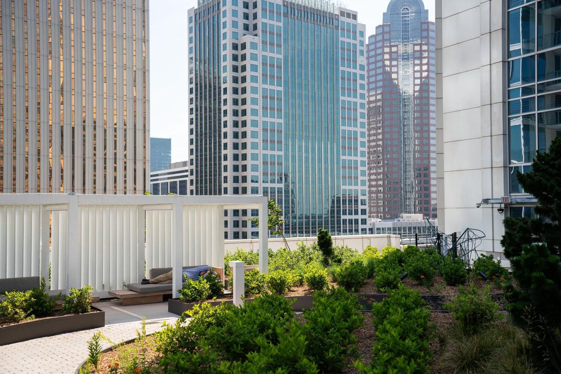 The 10th floor outdoor space of the Wells Fargo building at 550 S. Tryon St.