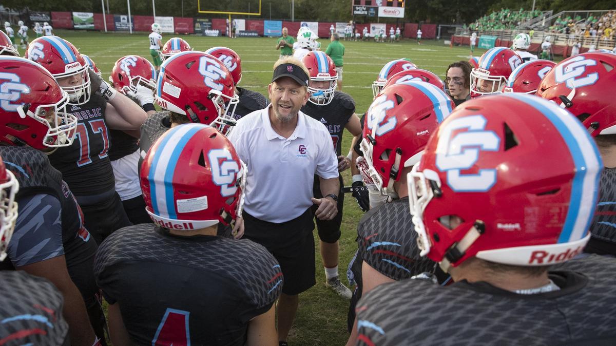 Charlotte Catholic Cougar head coach Mike Brodowicz will lead his team into Friday’s key Southern Carolinas conference game against Indian Trail’s Sun Valley High School