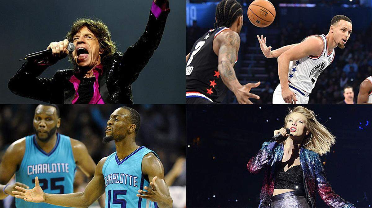 As Spectrum Center turns 20, we choose the 20 most memorable events at Charlotte’s uptown venue so far. Making the cut: Mick Jagger of the Rolling Stones (top left), Steph Curry at the NBA All-Star game (top right); the Charlotte Hornets’ Kemba Walker (bottom left, No. 15) and Taylor Swift (bottom right).