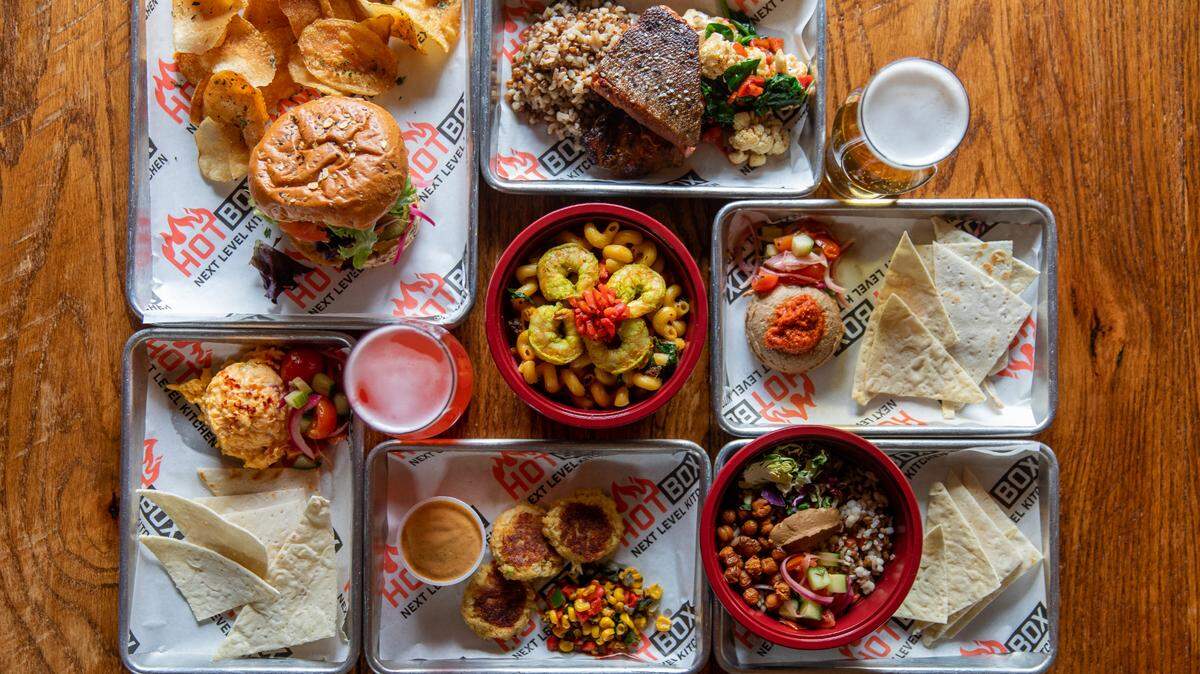 Hot Box Next Level Kitchen serves up burgers and other sandwiches, along with elevated fare such as its Hot Box Grain Bowl.