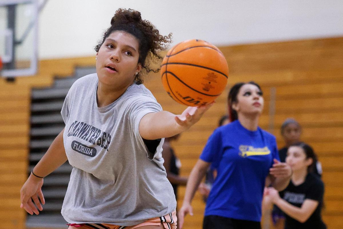 Butler’s Chloe Ross rebounds the ball during basketball practice at Butler High School in Charlotte, N.C., Tuesday, Oct. 25, 2022.