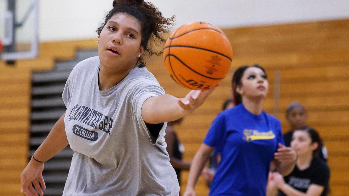 Butler’s Chloe Ross rebounds the ball during basketball practice at Butler High School in Charlotte, N.C., Tuesday, Oct. 25, 2022.