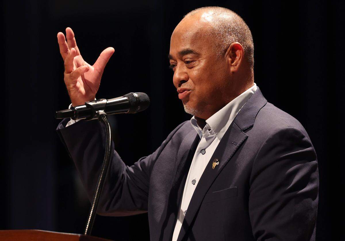 Joseph McNeil Jr. speaks about his father, Maj. Gen. Joseph McNeil, during a memorial service at North Carolina A&T State University in Greensboro on Thursday, September 11, 2025.