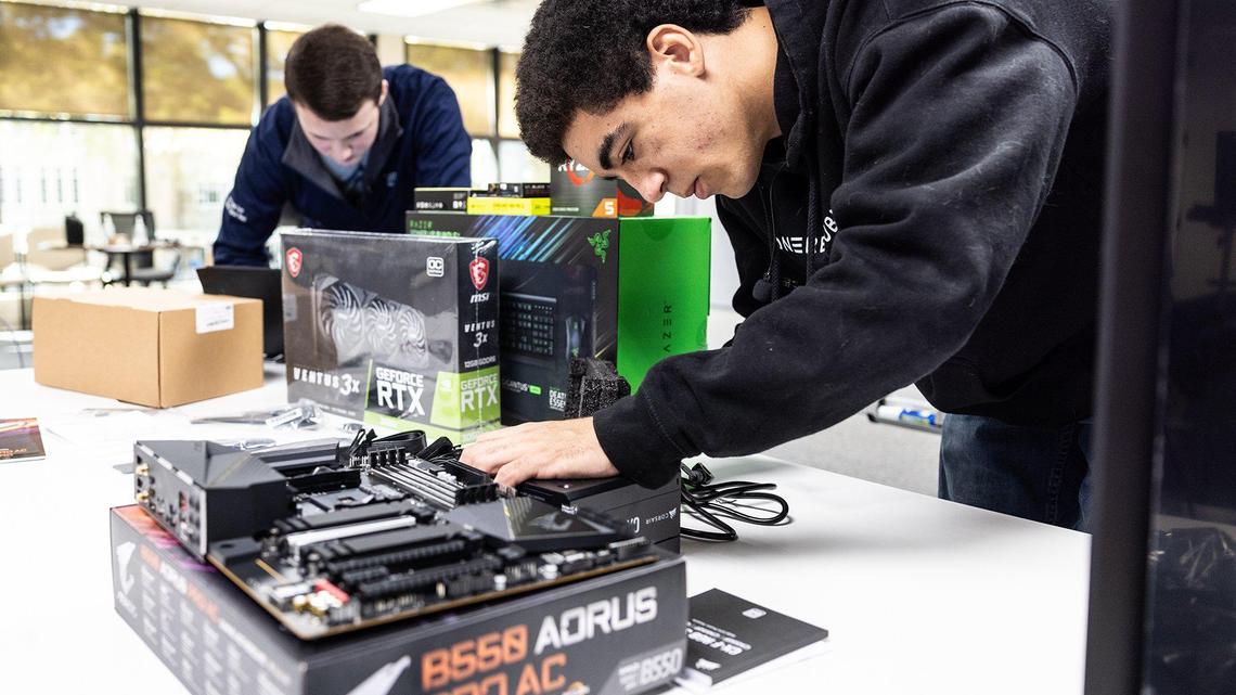 Kaliek Wade builds a PC at Stiegler Edtech in Charlotte, N.C. on Nov. 23, 2022. Wade was a member of Garinger High School’s 2023 varsity esports team. Charlotte-Mecklenburg Schools launched the state’s first high school esports league in November 2022.
