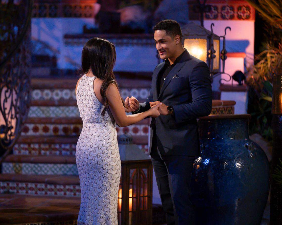 Marcus Shoberg of Raleigh with Jenn Tran on the July 8 episode of “The Bachelorette” on ABC.