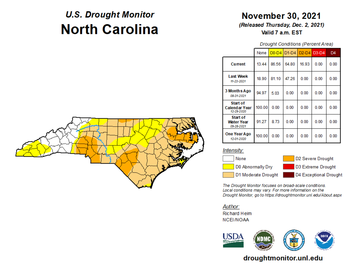 Much of the Charlotte area is under a severe drought because of the lack of precipitation, according to an update from US Drought Monitor on Thursday, Dec. 2, 2021.