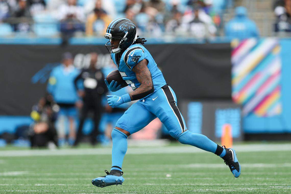 Carolina Panthers running back Rico Dowdle played for Dallas in 2024.