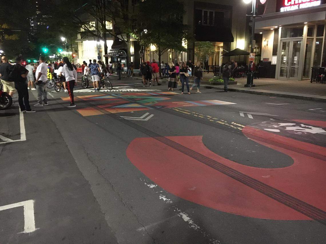 Police investigated tire marks covering the entire length of the Black Lives Matter mural.