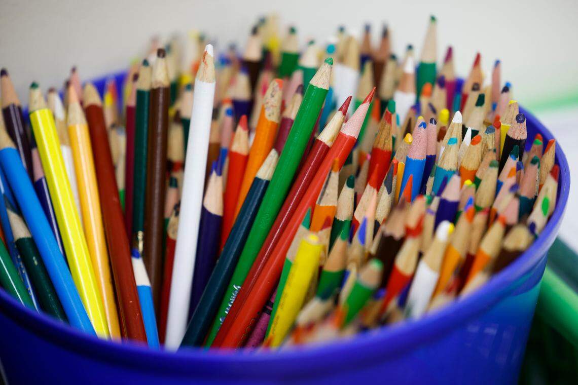 Education legislation is top of mind in 2023. In this file photo, colors pencils sit in a classroom at West Charlotte High School in Charlotte, N.C., Friday, Aug. 26, 2022.