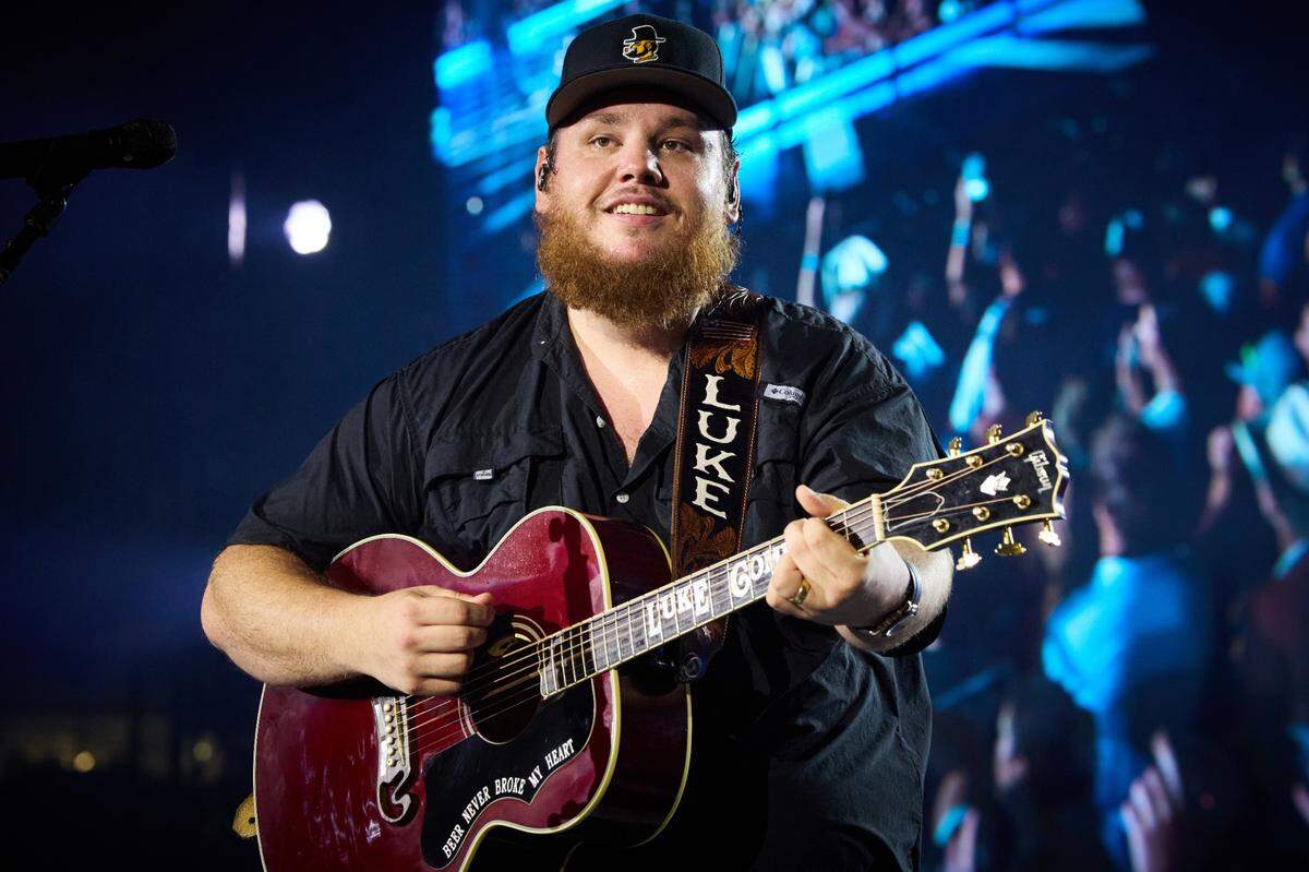 Luke Combs rehearses ahead of a show in Charlotte, N.C., on July 15, 2023.