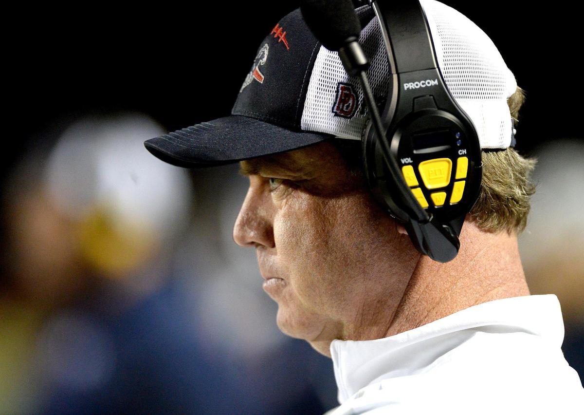 Providence Day Chargers head coach Chad Grier watches his team battle Rabun Gap at Providence Day School in Charlotte, NC on Friday, November 19, 2021. The Chargers hosted Rabun Gap in the NCISAA boys state championship game.