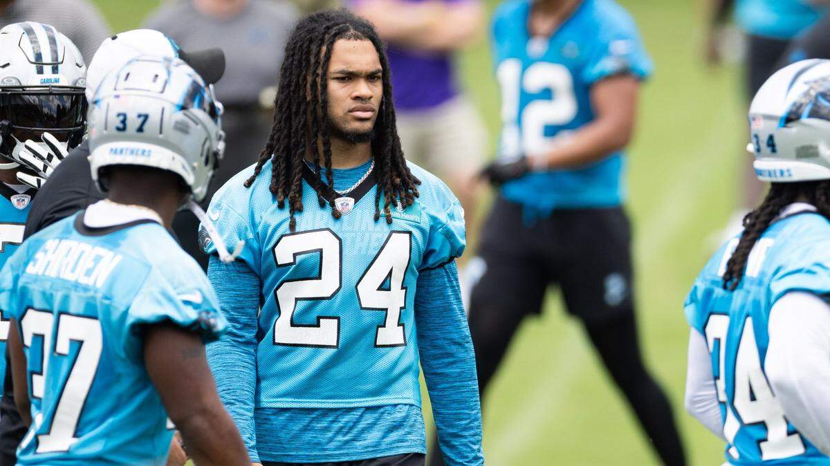Carolina Panthers Jonathon Brooks at practice in Charlotte, N.C., on Monday, May 20, 2024.