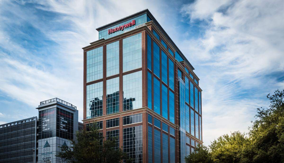 The Honeywell headquarters building on South Mint Street has 23 stories and a close-up view of the Panthers stadium.