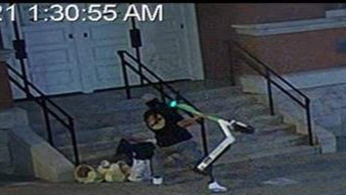 Police in Nashville, Tennessee, are looking for a man they say used a scooter to attack a person sleeping outside a famed music hall.