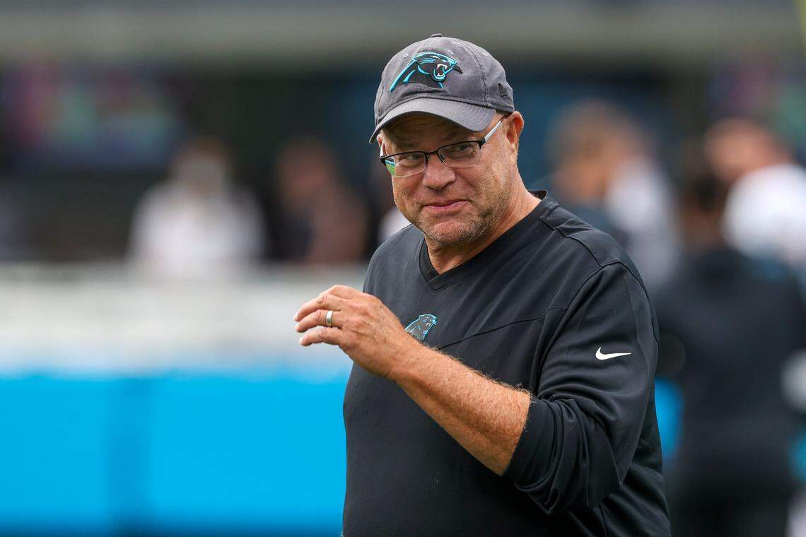 Carolina Panthers owner David Tepper walks onto the field during a Fan Fest practice at the NFL football team’s training camp in Charlotte, N.C., Friday, Aug. 6, 2021. (AP Photo/Nell Redmond)