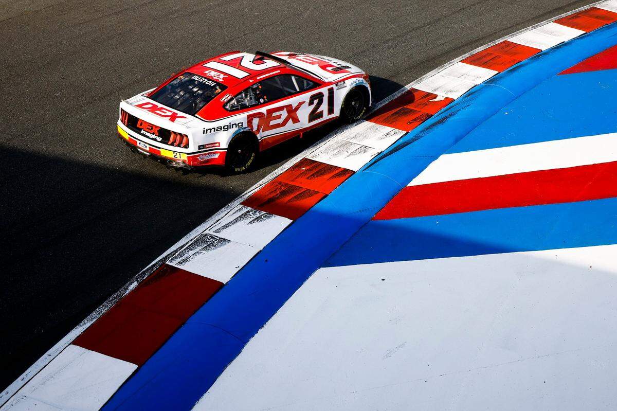 NASCAR Cup Series driver Harrison Burton (21) takes a corner during the Bank of America Roval 400 at Charlotte Motor Speedway in Charlotte, N.C., Sunday, Oct. 9, 2022.