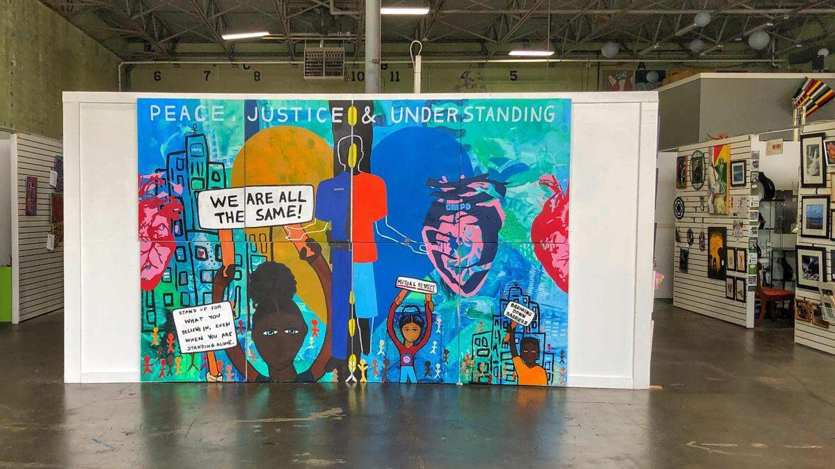 This mural is on display at the Charlotte Art League. The art league’s new executive director, Jim Dukes, says one of his goals is to make CAL one of the most diverse and engaged creative studio spaces in Charlotte.