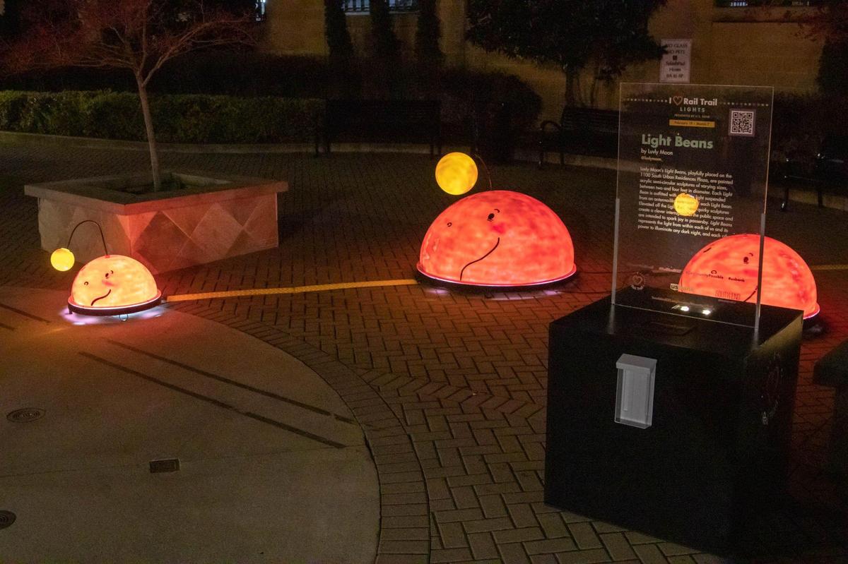 Just South of the Uptown is “Light Beans” by Luvly Moon. It is one of a series of art installations in 2021’s I Heart Rail Trail: Lights displays.
