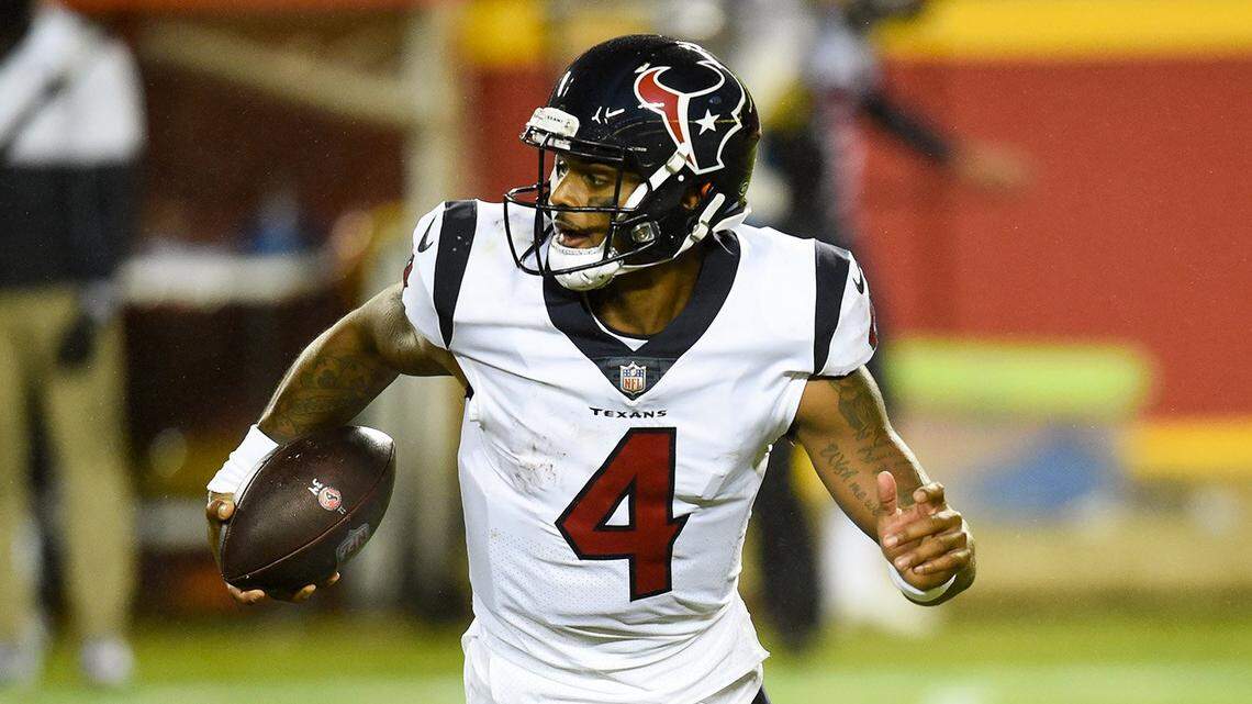 Houston Texans quarterback Deshaun Watson scrambled during the second-half of game action Thursday, Sept. 10 against the Houston Texans at Arrowhead Stadium in Kansas City. The Texans, 20, lost to the Chiefs, 34.