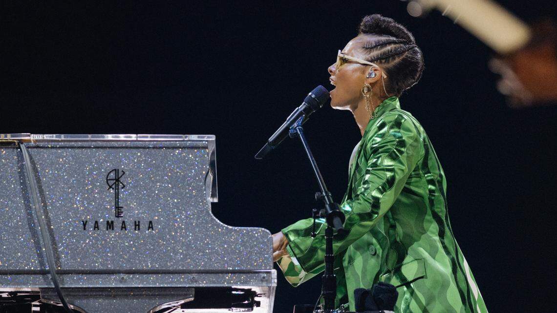 Alicia Keys performs at Spectrum Center in Charlotte on Sunday night.
