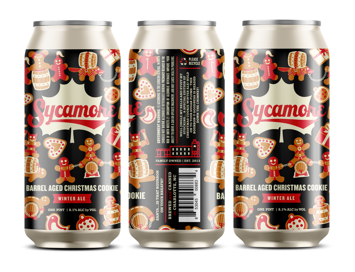 Sycamore’s new Barrel-Aged Christmas Cookie ale was made by maturing a batch of 2019 Christmas Cookie for 12 months in bourbon barrels.