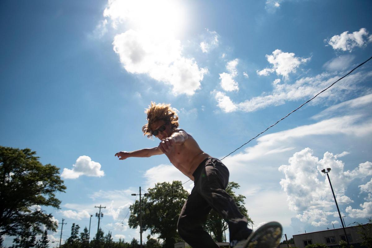 John Craft, 21, skates in the sun at Eastland DIY Skatepark in Charlotte, N.C., on Tuesday, July 28, 2020.