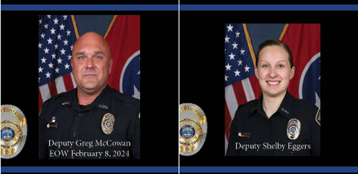 Deputy Greg McCowan (left) was killed and Deputy Shelby Eggers was shot in the leg, ​the sheriff’s office said.