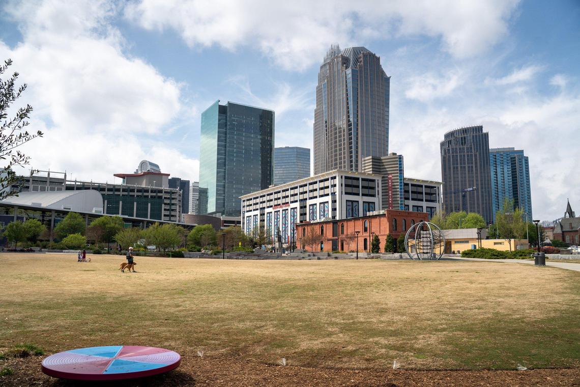 First Ward Park in uptown Charlotte had steady and spread out visitors Thursday, March 19, 2020, during the COVID-19 scare.