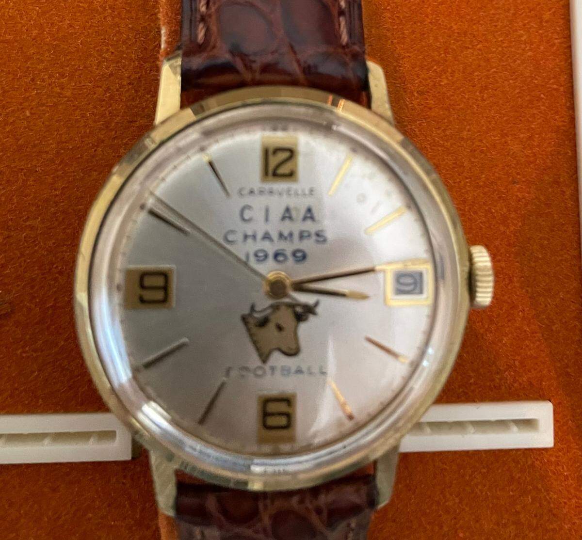 Players on the championship Johnson C. Smith football team of 1969 were awarded a commemorative watch. Tom Baldwin, one of the team’s members, still has his, which is pictured. In conjunction with the 50th anniversary of that team in 2019, the 1969 team and friends raised more than $100,000 for the football program.