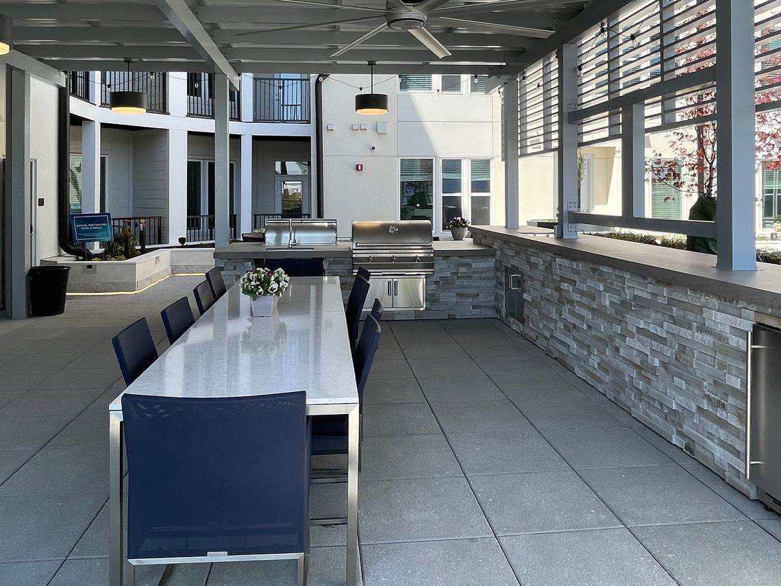 Grills are provided for outdoor relaxation at The Ellis.