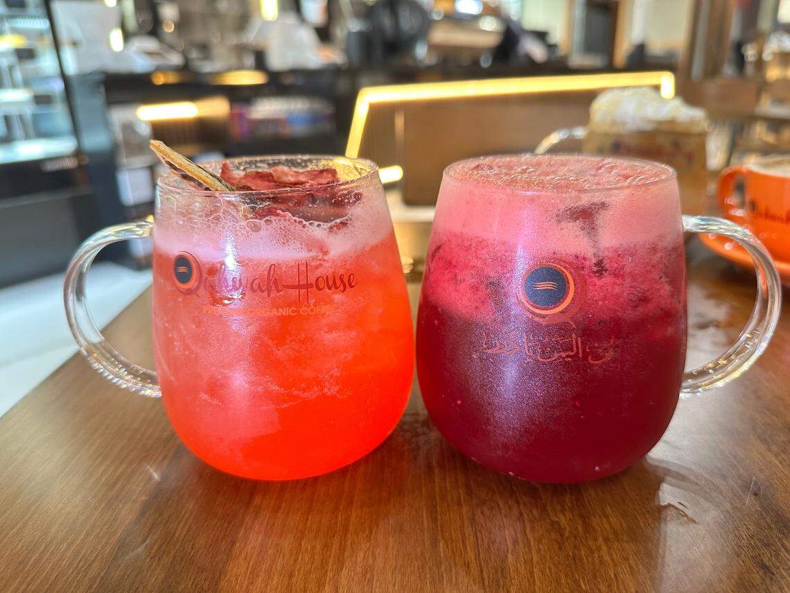 Qahwah House’s strawberry refresher and dragonfruit refresher.