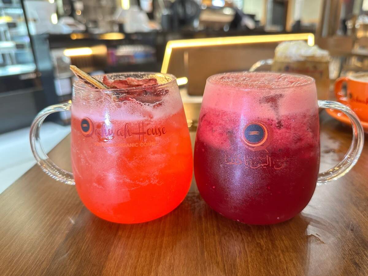 Qahwah House’s strawberry refresher and dragonfruit refresher.