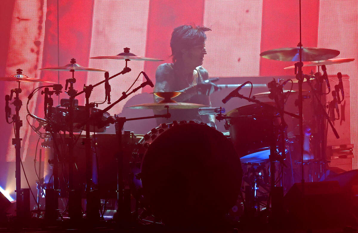 Mötley Crüe drummer Tommy Lee performs during “The Return of the Carnival of Sins” tour at Truliant Amphitheater in Charlotte on Monday night.