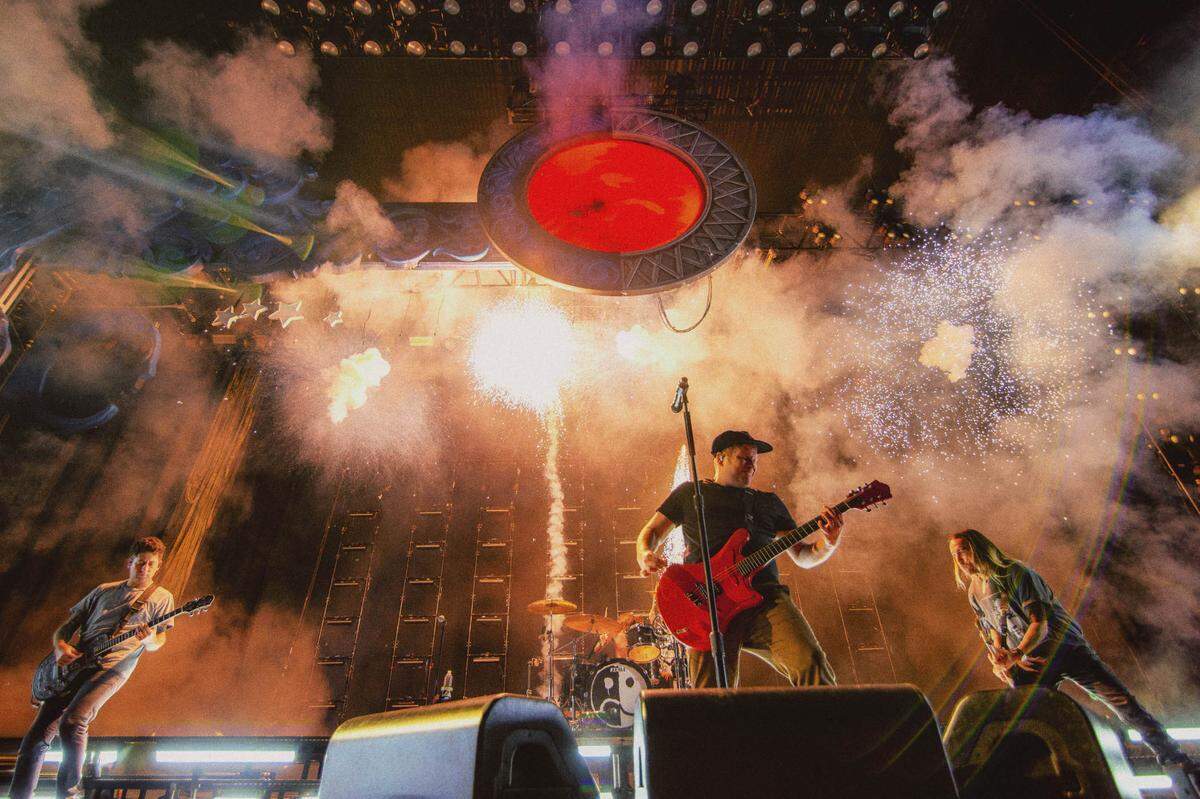 Fall Out Boy performs at PNC Music Pavilion on Friday night.