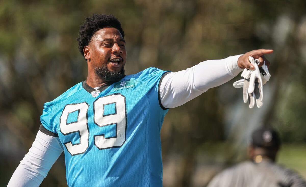 Carolina Panthers defensive tackle Shy Tuttle arrives to Panthers Training Camp at Wofford College in Spartanburg, SC., on Wednesday, July 26, 2023.