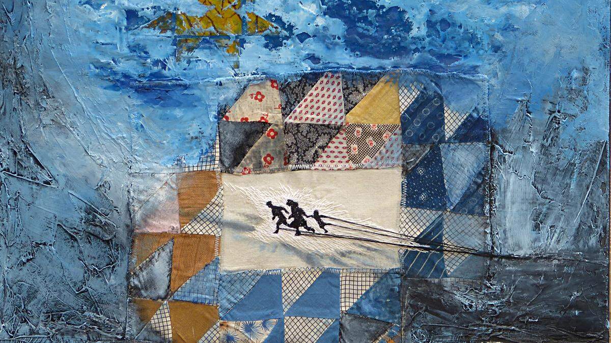 This piece by MyLoan Dinh is titled “Courage.” It’s part of the We See Heaven Upside Down exhibition, which opens May 3 at Elder Gallery of Contemporary Art and includes works that focus on immigration and displacement.