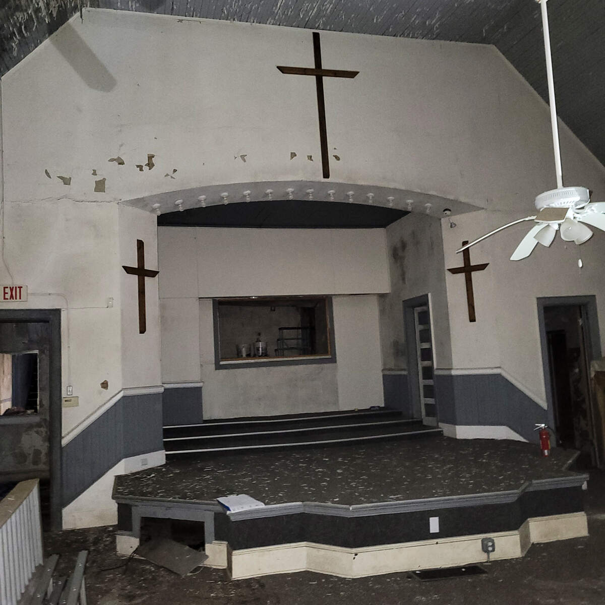 A photo taken in June shows the pulpit inside the century-old Mount Carmel Baptist Church, near Johnson C. Smith University. A plan is moving forward to help stabilize and preserve the building.