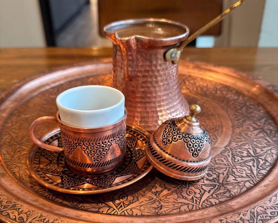 Traditional Turkish coffee is served at Haraz, a Yemeni coffee shop in Plaza Midwood.