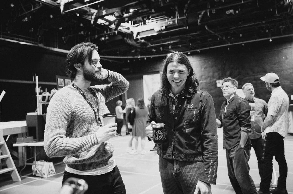 Adrian Blake Enscoe (at right, with ensemble member Brandon Kalm) said he very much relates to his Little Brother character, always running towards adventure.