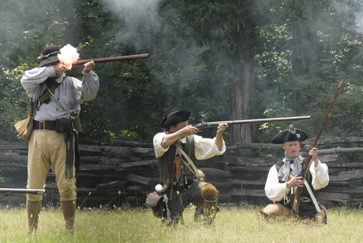 Members of the New Aquisition Militia act as the Patriot militia forces at the 2011 reenactment of the Battle of Huck's Defeat in Historic Brattonsville.  Patriot forces defeated the Royalists at the battle, which took place on July 12, 1780.