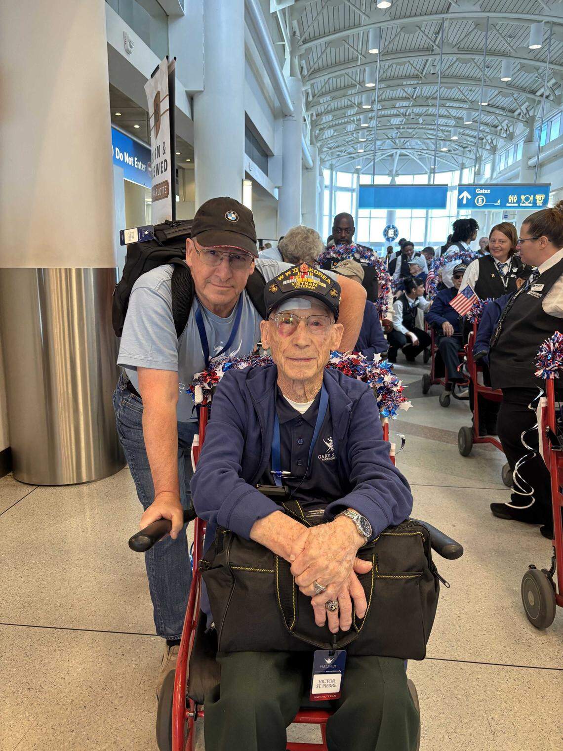 Jeff St. Pierre escorts his father Vic St. Pierre during a trip from Charlotte to New Orleans to visit the the National WWII Museum.
