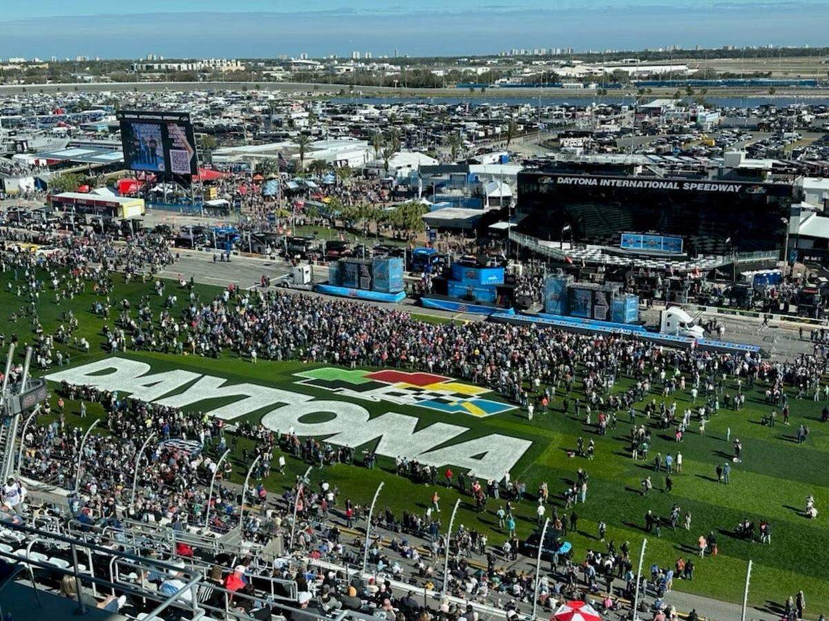 The infield of Daytona International Speedway before driver introductions for the Daytona 500 on Monday, February 19, 2024.