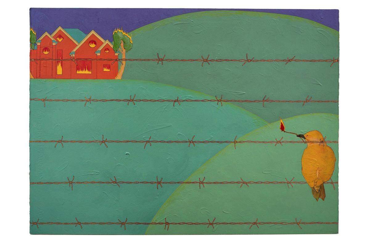 “Flicker at Work” is an acrylic on paper that Barbara Schreiber painted in 2019.