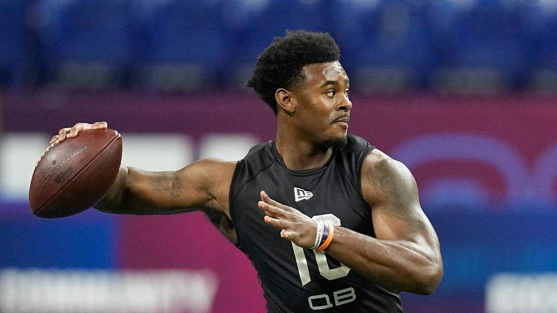 Liberty’s Malik Willis is one of the top quarterbacks in this year’s NFL draft and has the Carolina Panthers’ attention.