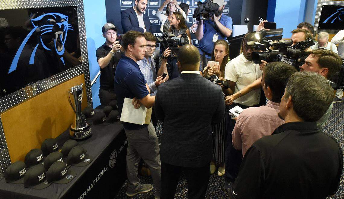Aaron Ryan, chief operating officer of Relevant Sports Group, answers questions from reporters after it was announced Tuesday that Charlotte would host Internationa Champions Cup soccer matches for through 2024. The city also will host the House of Soccer fan fest next week at Romare Bearden Park.