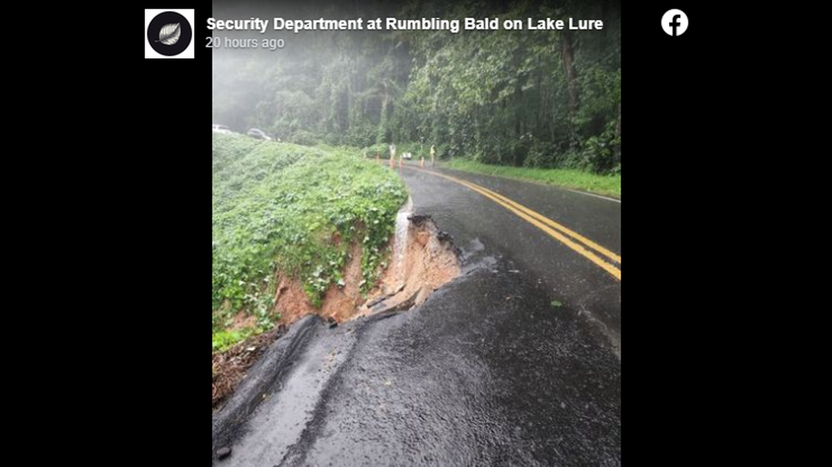 Multiple warnings were issued in Lake Lure, including an alert for drivers to be wary of landslides. A section of Buffalo Creek Road collapsed, the city reported. 