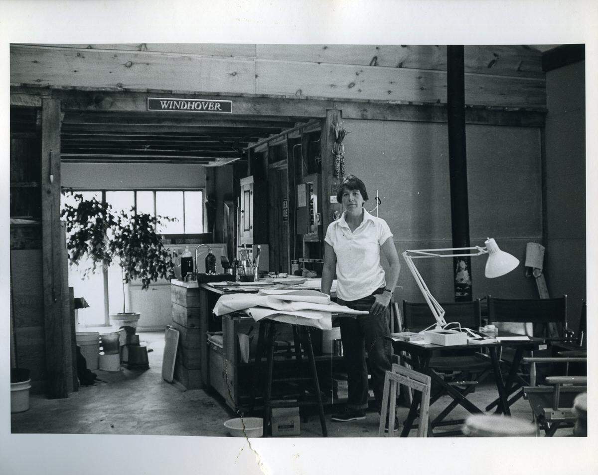 This is an old photograph of Lee Hall in her studio in Old Lyme, Conn. in 1980.